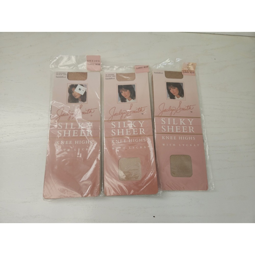 VTG Jaclyn Smith Silky Sheer Classic Beige Nylon Pantyhose Lycra Set Of 3